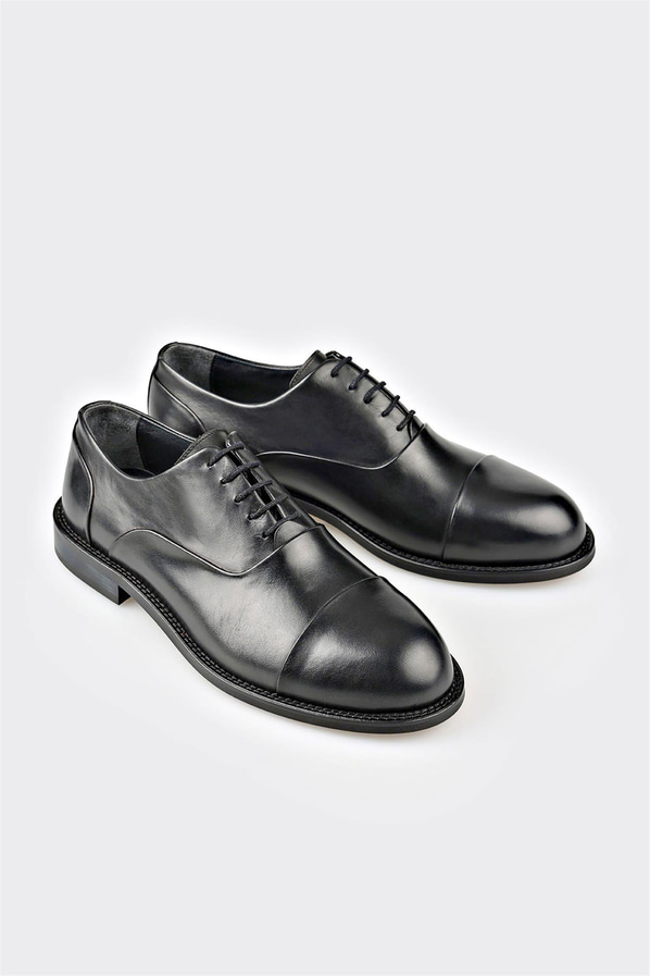 Siyah deri erkek klasik ayakkabı - Elle Shoes
