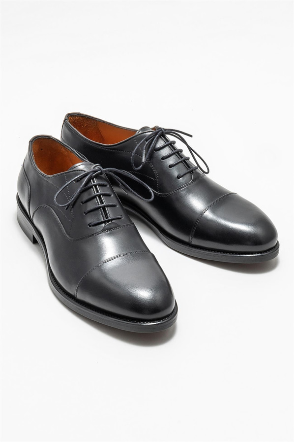 Siyah deri erkek klasik ayakkabı - Elle Shoes