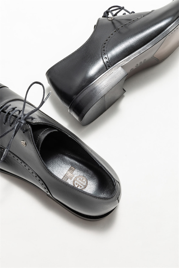 Siyah deri erkek klasik ayakkabı - Elle Shoes