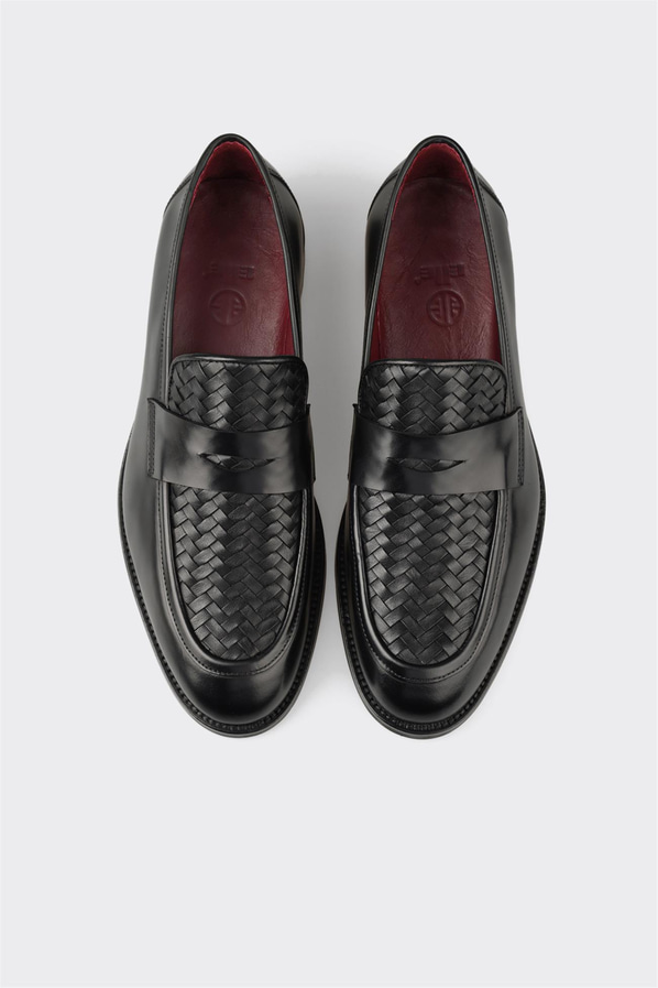 Siyah deri erkek loafer, klasik stil için - Elle Shoes