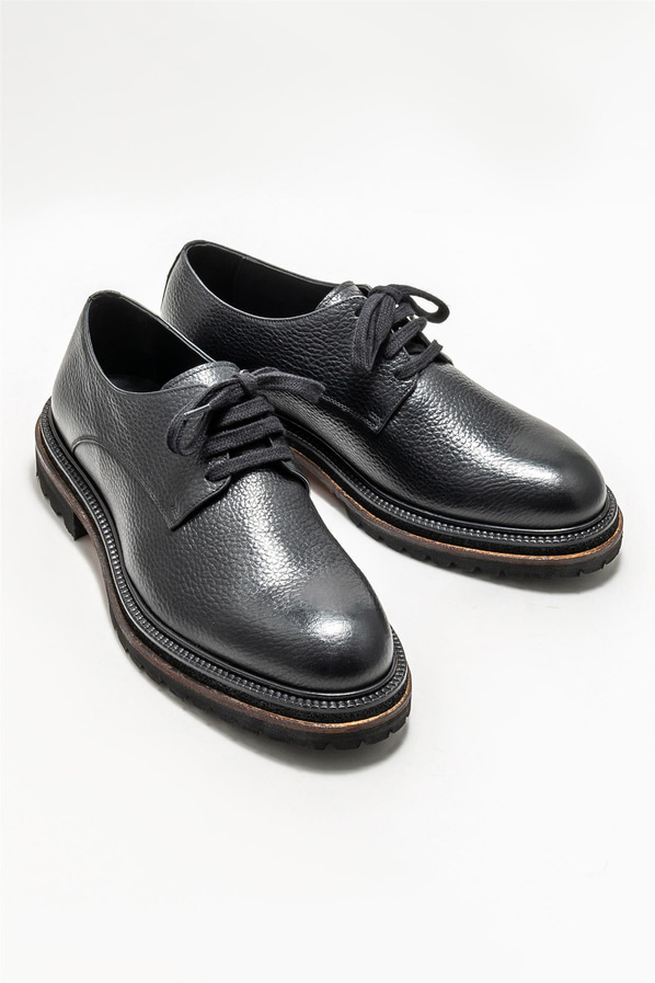 Siyah deri erkek klasik ayakkabı - Elle Shoes