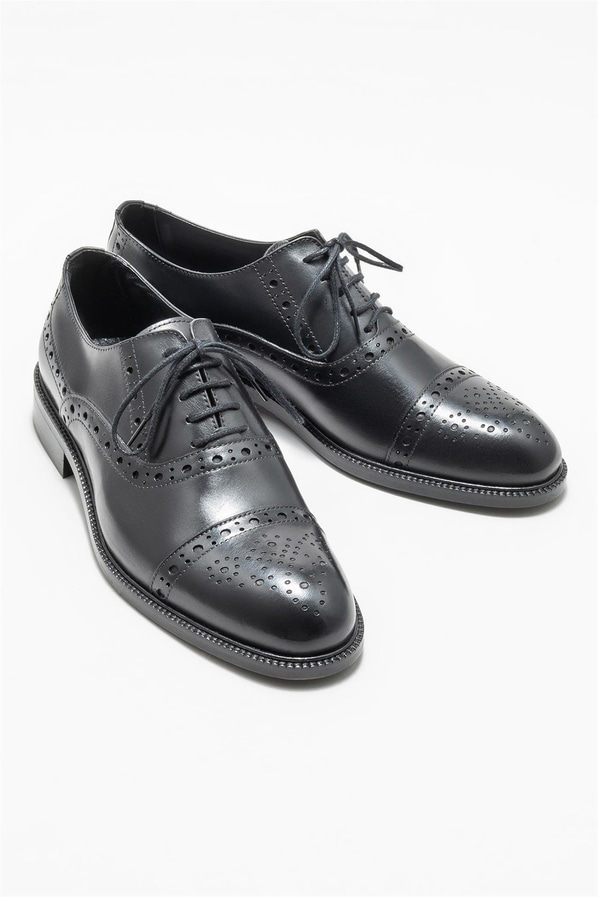 Siyah deri erkek klasik ayakkabı - Elle Shoes