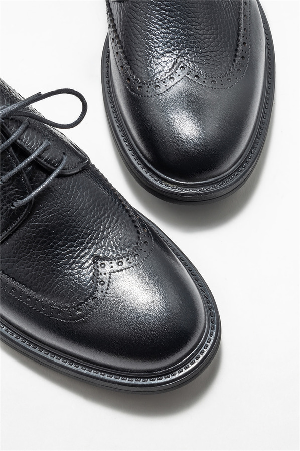 Siyah deri erkek klasik ayakkabı - Elle Shoes