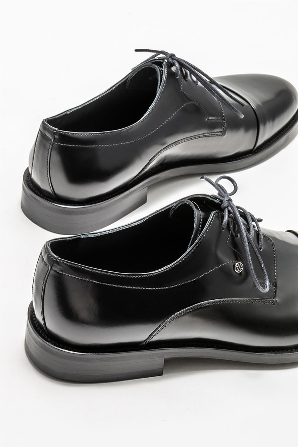 Siyah deri erkek klasik ayakkabı - Elle Shoes