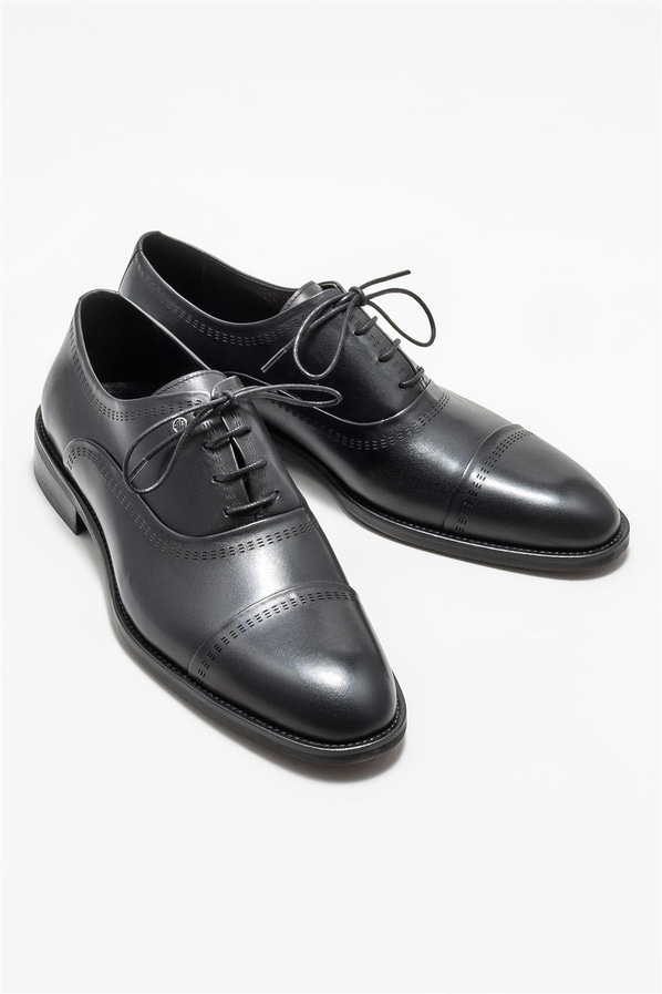 Siyah deri erkek klasik ayakkabı - Elle Shoes