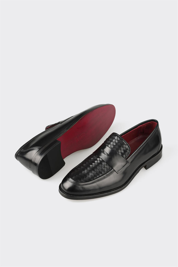 Siyah deri erkek loafer, klasik stil için - Elle Shoes