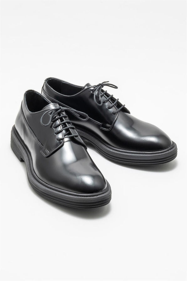 Siyah deri erkek klasik ayakkabı - Elle Shoes