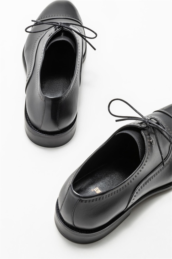 Siyah deri erkek klasik ayakkabı - Elle Shoes