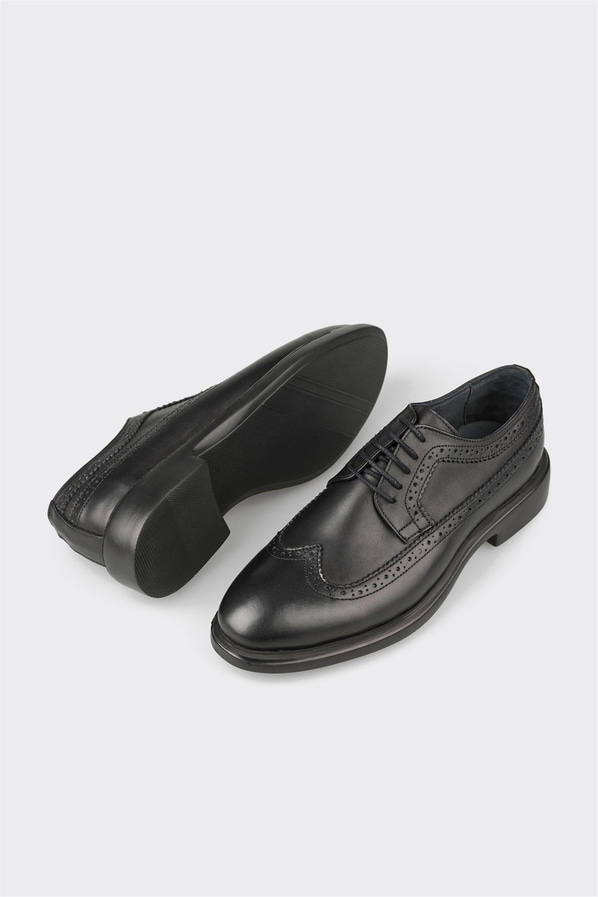Siyah deri erkek klasik ayakkabı - Elle Shoes