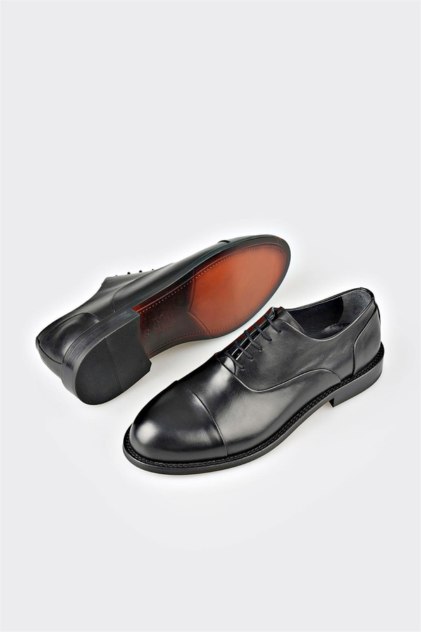 Siyah deri erkek klasik ayakkabı - Elle Shoes