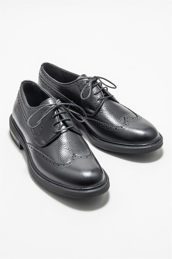 Siyah deri erkek klasik ayakkabı - Elle Shoes