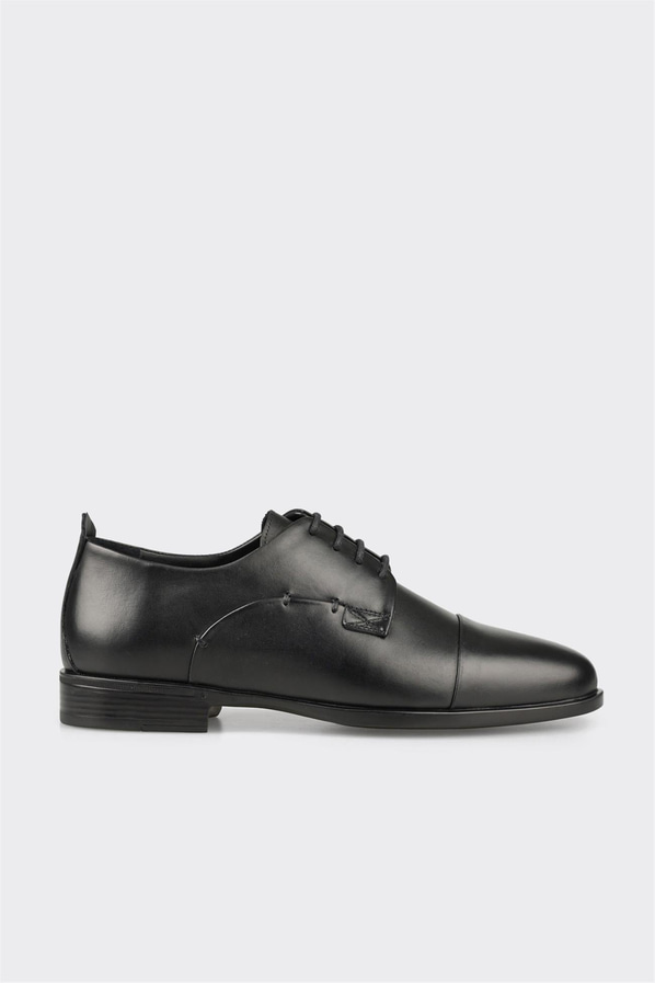 Siyah deri erkek klasik ayakkabı - Elle Shoes