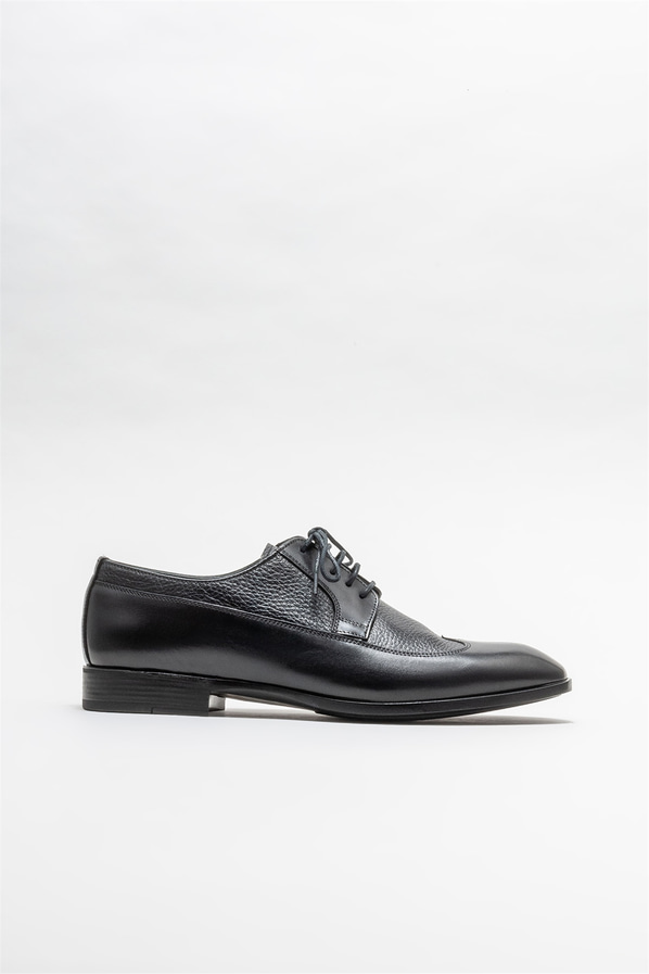 Siyah deri erkek klasik ayakkabı - Elle Shoes
