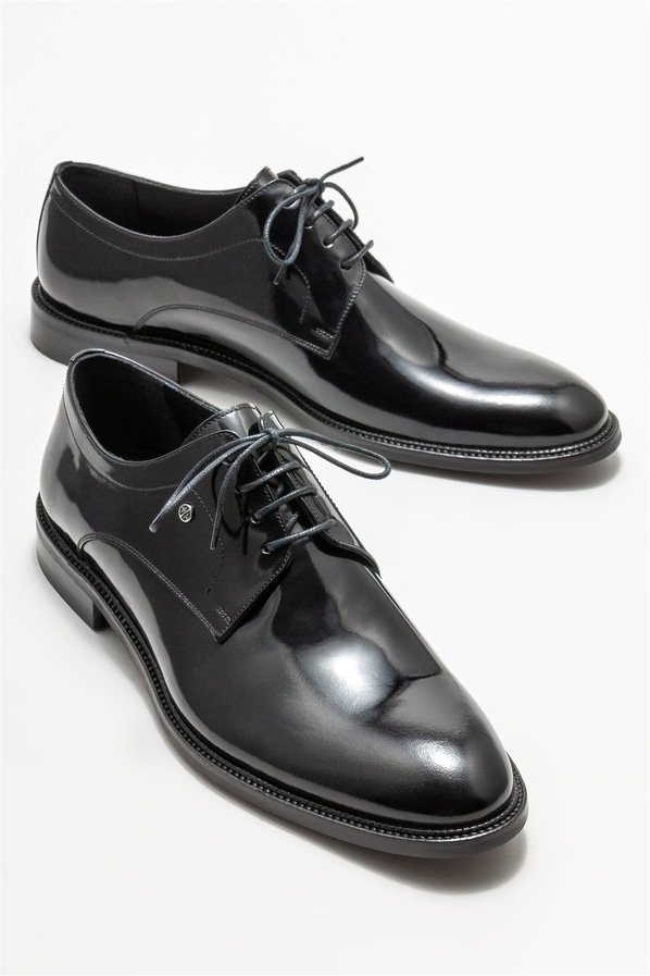 Siyah deri erkek klasik ayakkabı - Elle Shoes