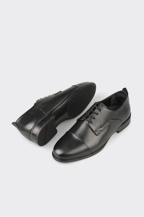 Siyah deri erkek klasik ayakkabı - Elle Shoes