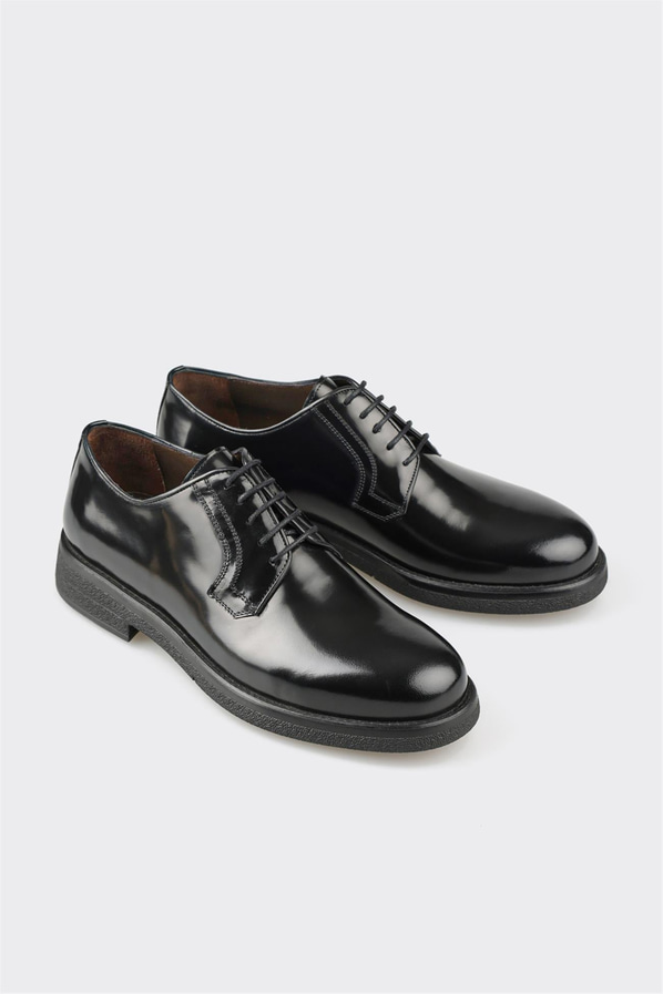 Siyah deri erkek klasik ayakkabı, casual stil için - Elle Shoes