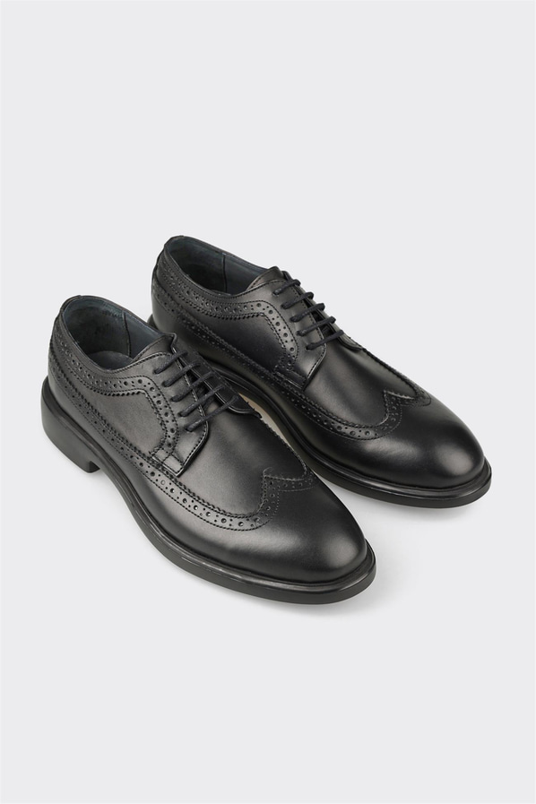 Siyah deri erkek klasik ayakkabı - Elle Shoes
