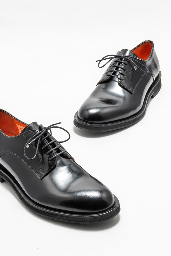 Siyah deri erkek klasik ayakkabı - Elle Shoes