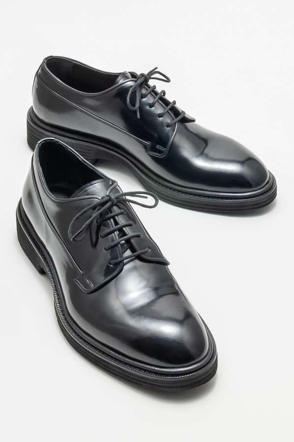 Siyah deri erkek klasik ayakkabı - Elle Shoes