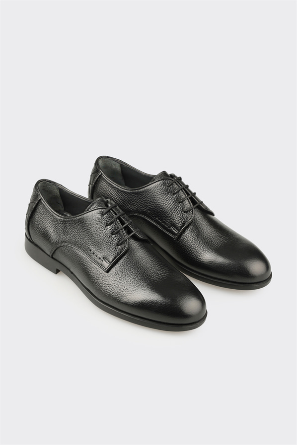Siyah deri erkek klasik ayakkabı - Elle Shoes