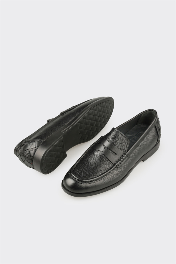 Siyah deri erkek loafer, klasik stil için - Elle Shoes