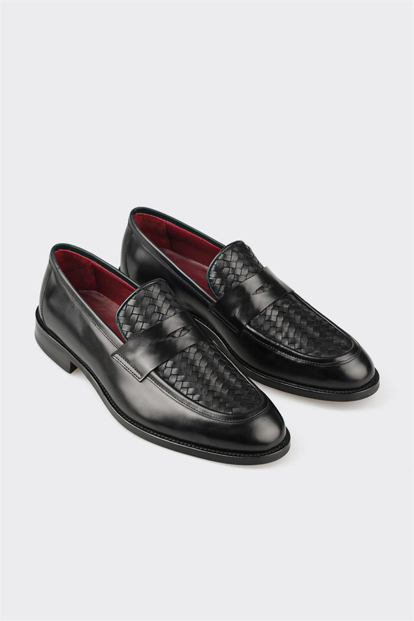 Siyah deri erkek loafer, klasik stil için - Elle Shoes