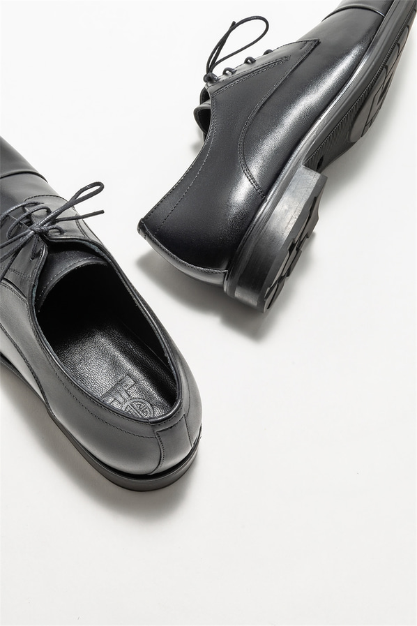 Siyah deri erkek klasik ayakkabı - Elle Shoes