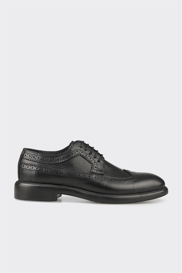Siyah deri erkek klasik ayakkabı - Elle Shoes