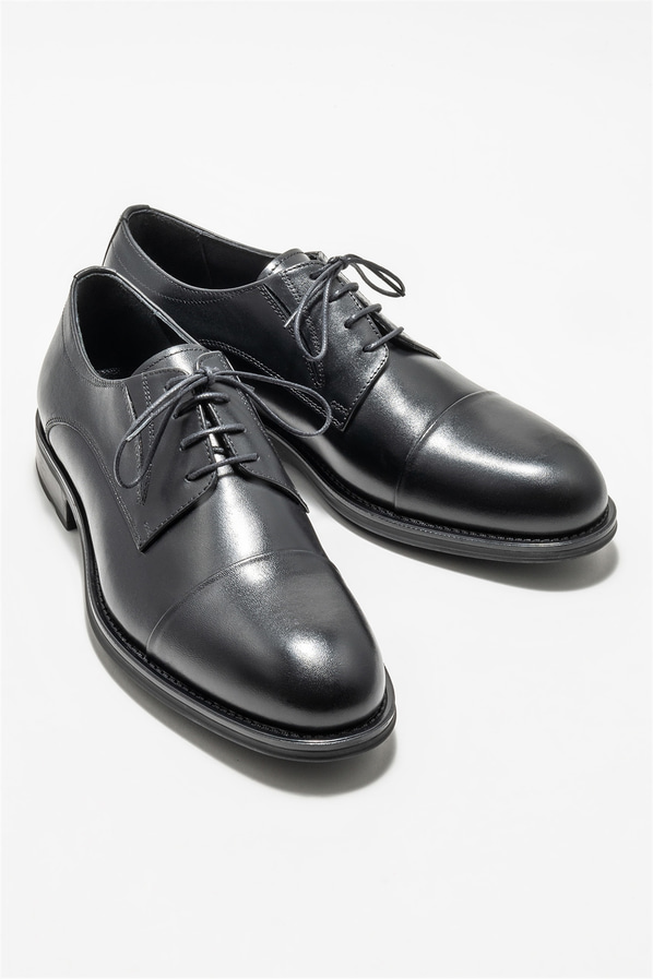 Siyah deri erkek klasik ayakkabı - Elle Shoes