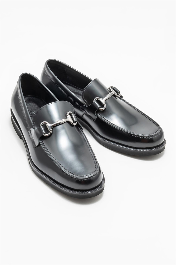 Siyah deri erkek klasik ayakkabı - Elle Shoes