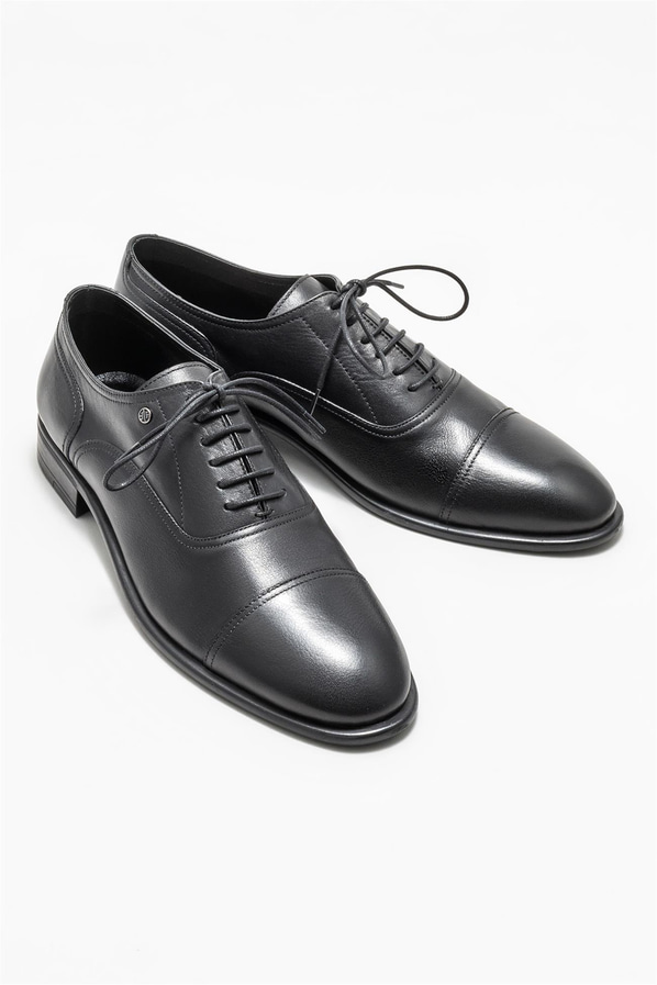 Siyah deri erkek klasik ayakkabı - Elle Shoes