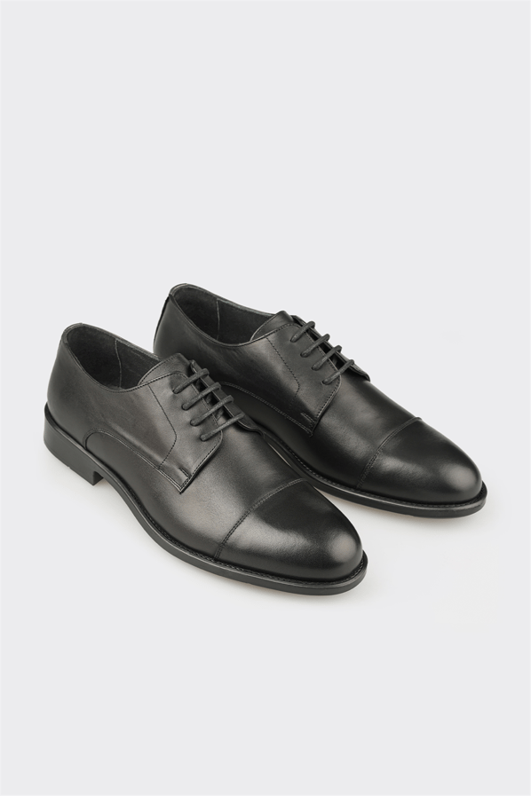 Siyah deri erkek klasik ayakkabı - Elle Shoes