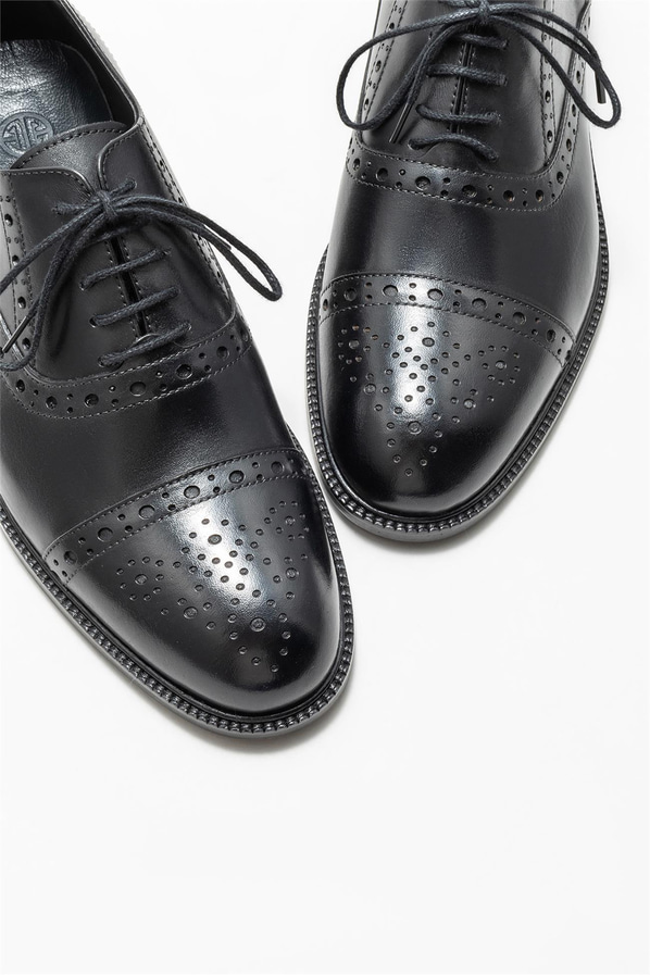 Siyah deri erkek klasik ayakkabı - Elle Shoes