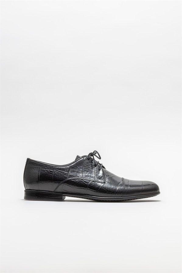 Siyah deri erkek klasik ayakkabı - Elle Shoes