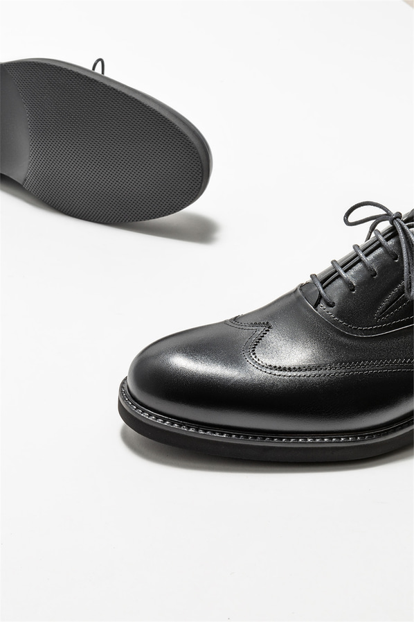 Siyah deri erkek klasik ayakkabı - Elle Shoes