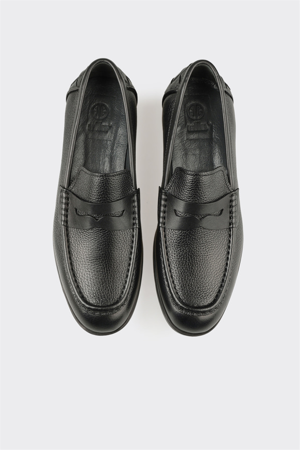 Siyah deri erkek loafer, klasik stil için - Elle Shoes