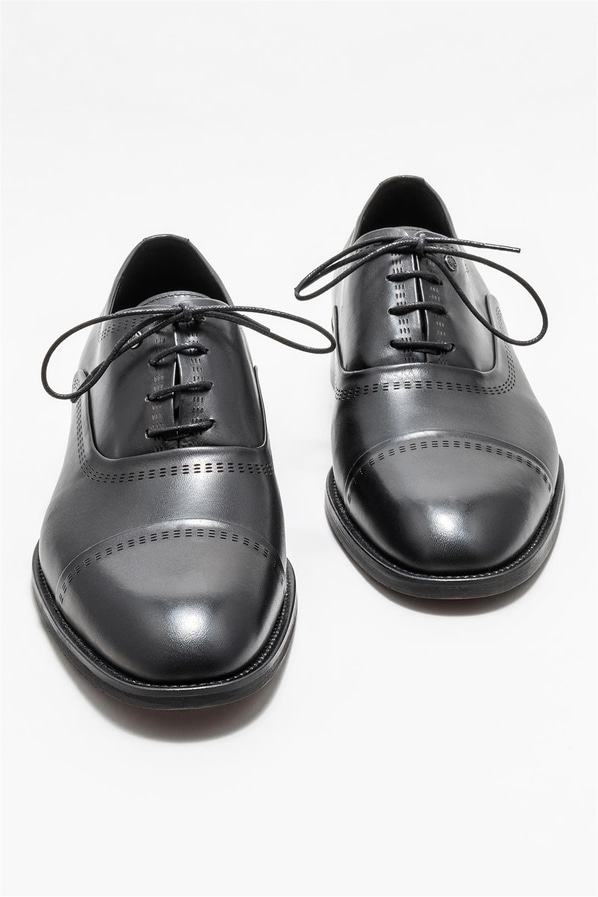 Siyah deri erkek klasik ayakkabı - Elle Shoes