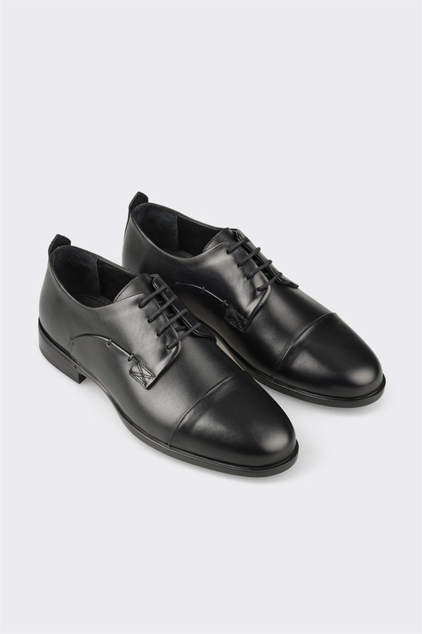 Siyah deri erkek klasik ayakkabı - Elle Shoes