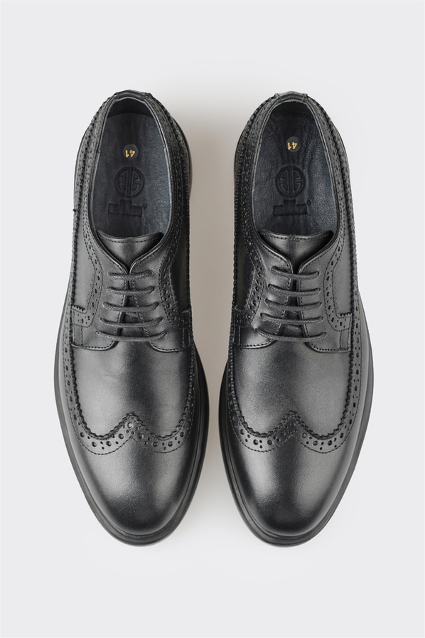 Siyah deri erkek klasik ayakkabı - Elle Shoes