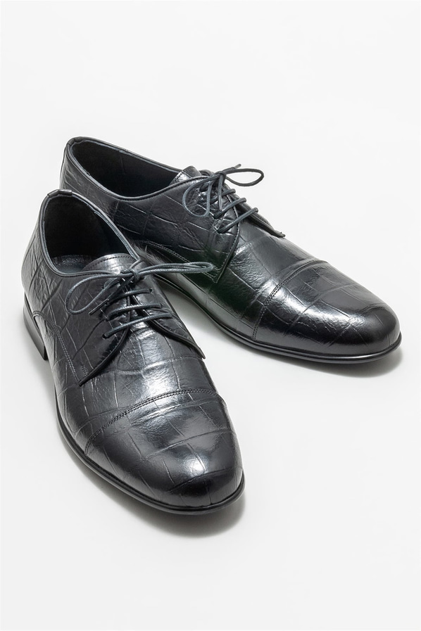 Siyah deri erkek klasik ayakkabı - Elle Shoes