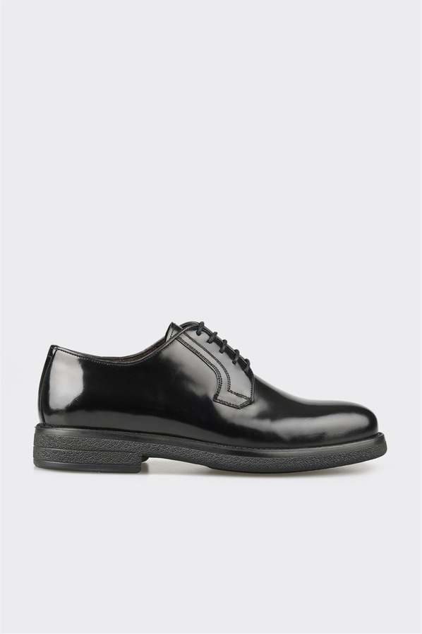 Siyah deri erkek klasik ayakkabı, casual stil için - Elle Shoes