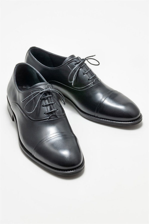 Siyah deri erkek klasik ayakkabı - Elle Shoes