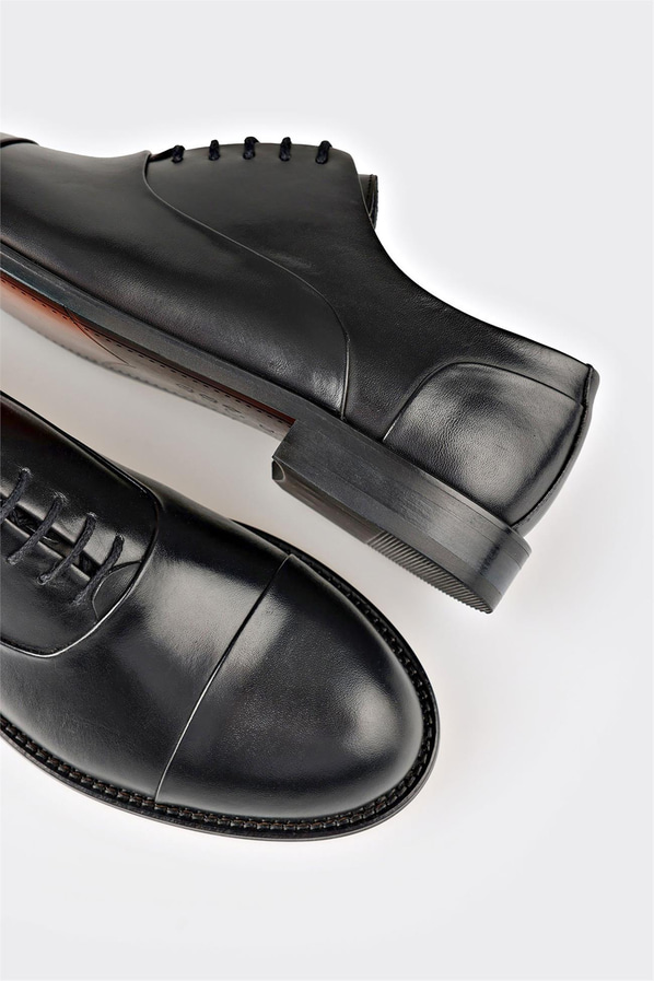 Siyah deri erkek klasik ayakkabı - Elle Shoes
