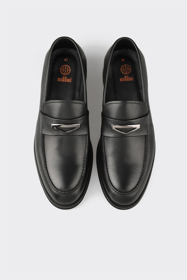 Siyah deri erkek loafer, klasik stil için - Elle Shoes