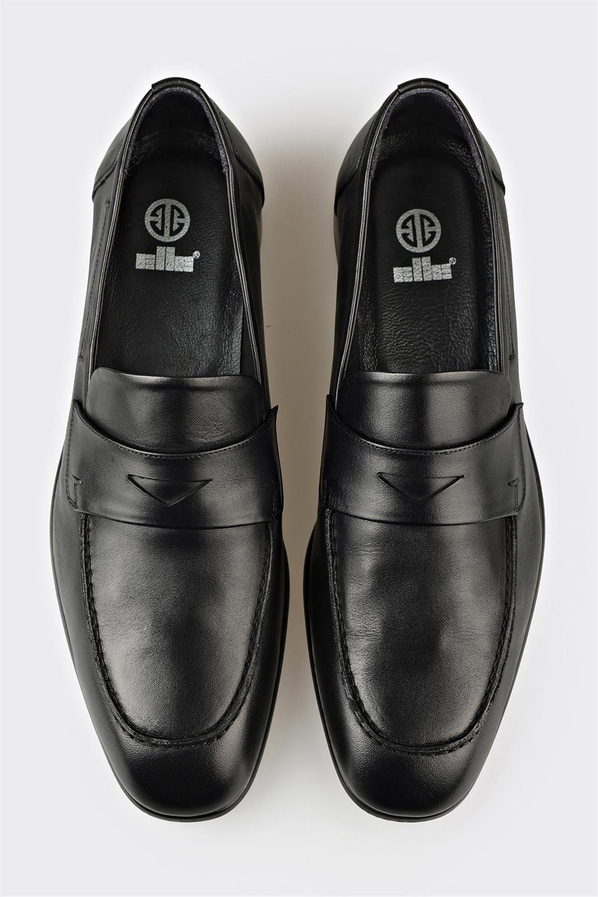 Siyah deri erkek loafer, klasik stil için - Elle Shoes