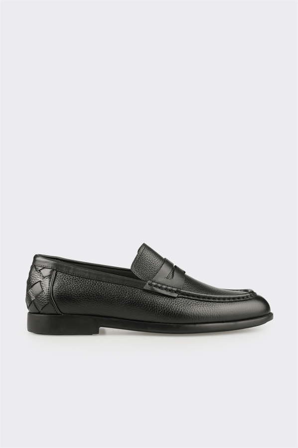 Siyah deri erkek loafer, klasik stil için - Elle Shoes