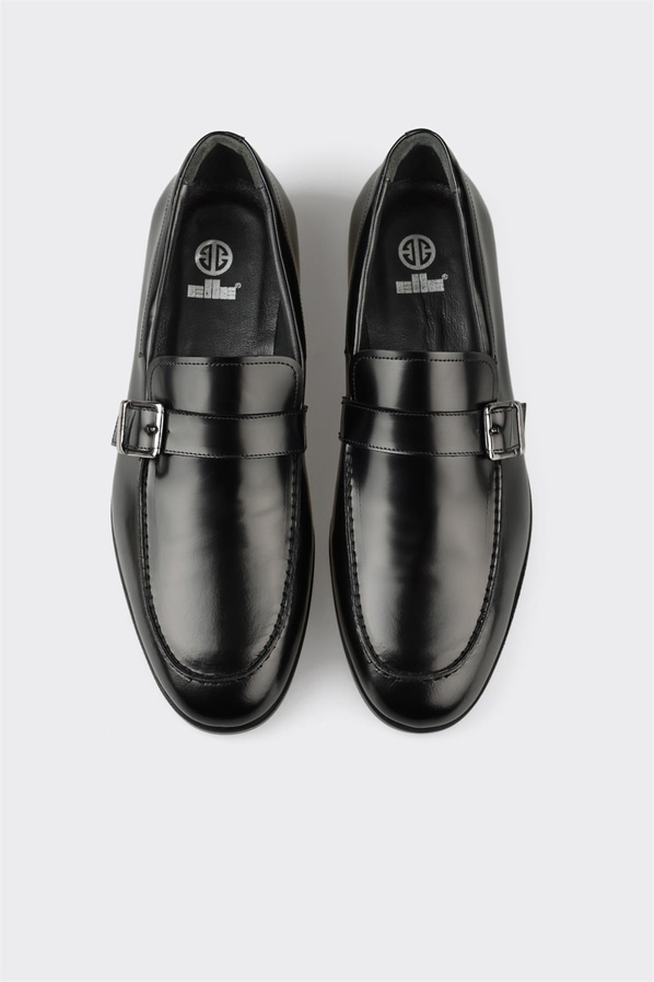Siyah deri erkek loafer, klasik stil için - Elle Shoes