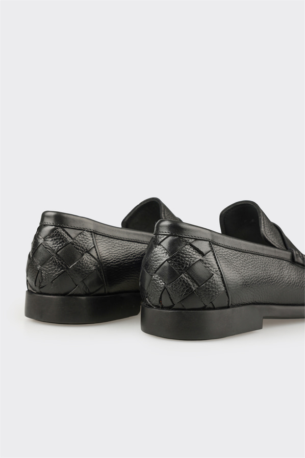 Siyah deri erkek loafer, klasik stil için - Elle Shoes