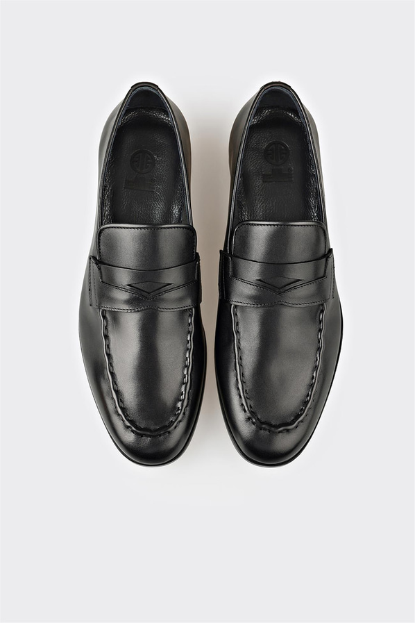 Siyah deri erkek loafer, klasik stil için - Elle Shoes