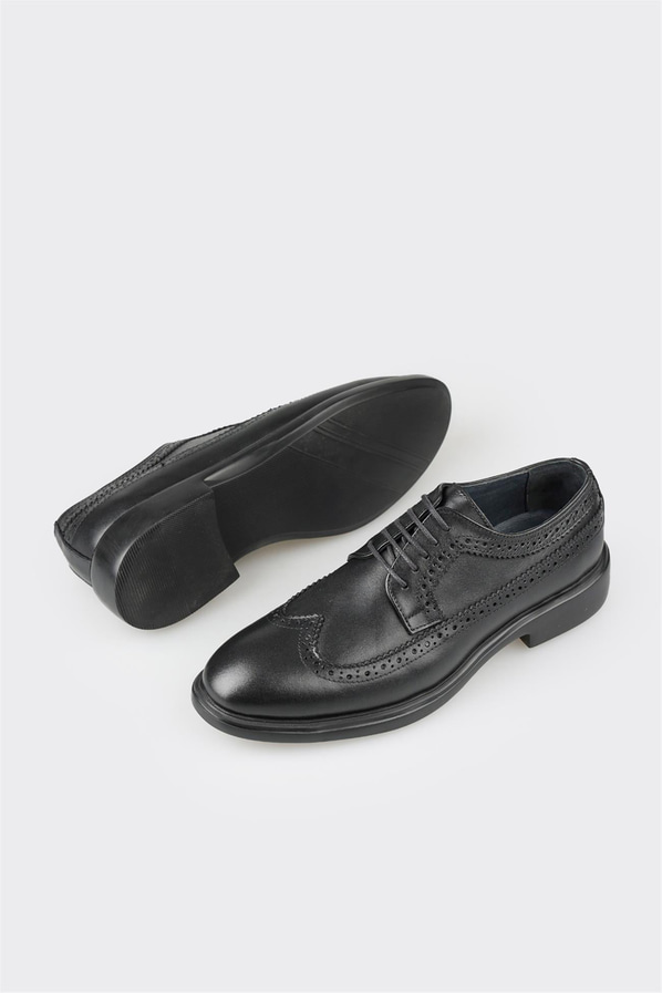 Siyah deri erkek klasik ayakkabı - Elle Shoes
